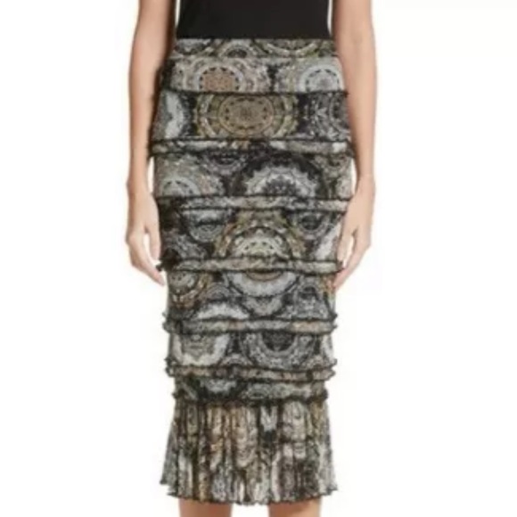 Fuzzi Women’s Ruffle Tier Tulle Mesh Pencil Skirt, $495 NWT Size Medium - Black